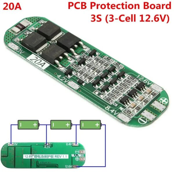 3S 20A BMS Protection Board with Balance – 18650 and 3.7v Lithium Battery Pack Module