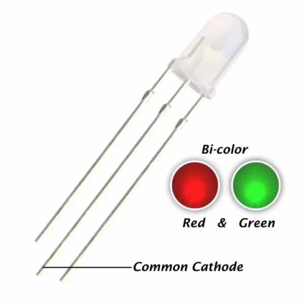 3 Pin 2 Color LED Diode | Common Negative (Cathode) Red & Green LED for Electronics & DIY Projects
