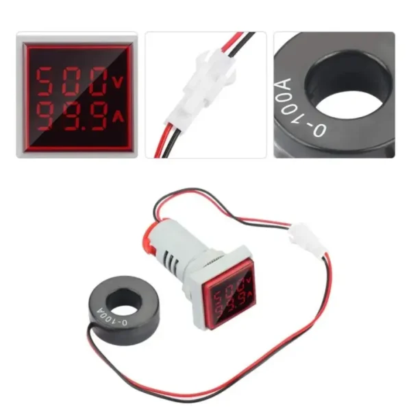Digital Panel Volt Amp Meter 2-in-1 | AC 50-500V & 100A Current Indicator | Square Mini LED Voltage & Ampere Monitor