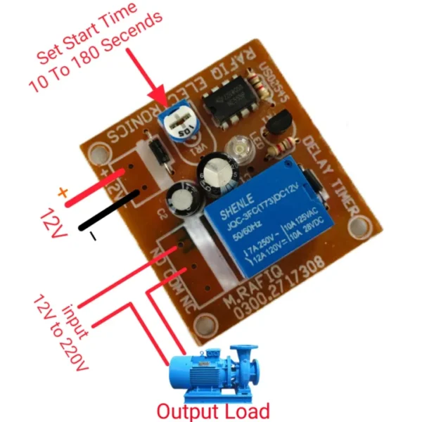 Daily Timer Circuit 10A – Adjustable 10 to 180 Seconds | 12V Control for Appliances (5V–500V DC/AC) – Jhatka Safe