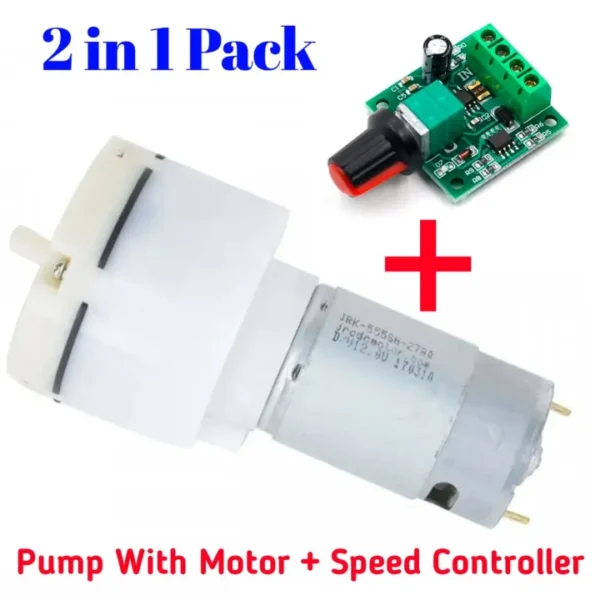 12V DC Air Pump with 3A Speed Controller – Mini Air & Gas Suction Pump for DIY Projects, Aquarium, Balloon, and Toy Air Filling (High Quality)
