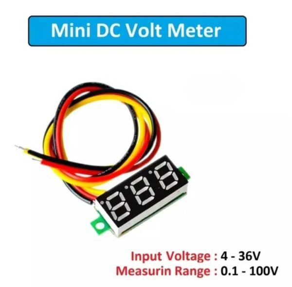 Mini DC Voltmeter 0.1V-100V | 3 Wire 0.28" Red LED Panel Battery Voltage Tester