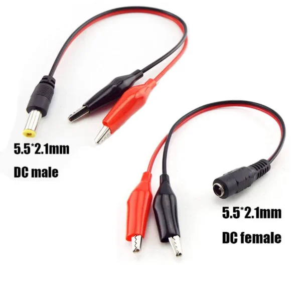 DC Male & Female Connector Pair with Crocodile Clips – 12V Power Test Cable for Battery & Adapter Connection