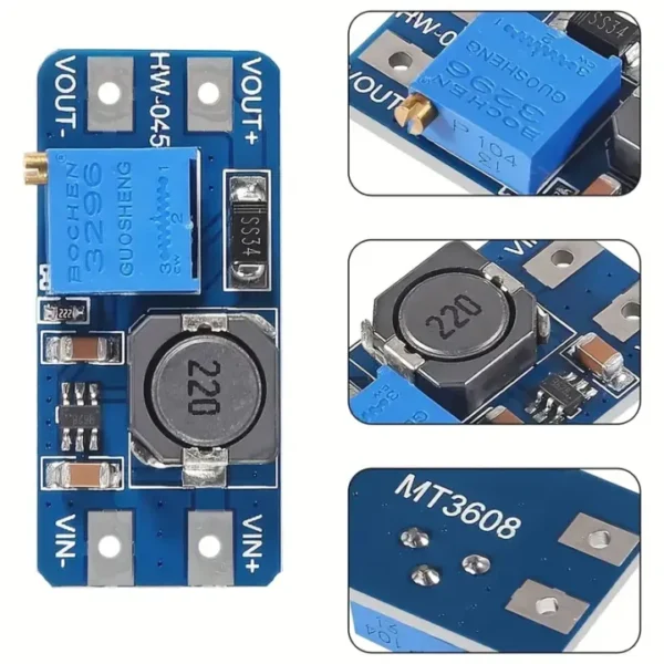 MT3608 DC-DC Adjustable Boost Module | 2V-24V to 5V-28V, 2A Max Output