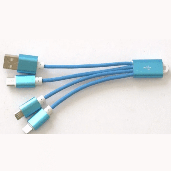 15cm 3-in-1 Portable Keychain Charging Cable – USB to iOS, Type-C & Micro USB Cable