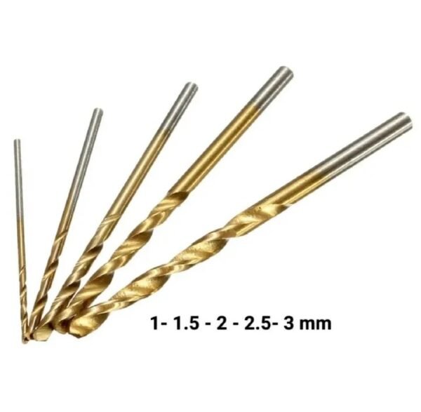 High Speed Steel Twist Drill Bit Set – Pack of 5 Pcs (1mm to 3mm) | Metal Reamer Cutting & Drilling Tools for DIY and Industrial Use