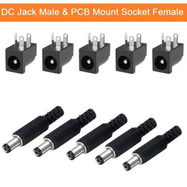DC Power Jack Connector Set (5 Male + 5 Female) | 5.5mm x 2.1mm Plug & PCB Mount Socket for LED Strip & CCTV