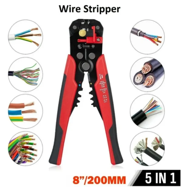Automatic Wire Cutter 5 in 1 – Self-Adjusting Wire Stripper, Cutter & Crimper | 8 Inch Multi Pliers for Electrical Work