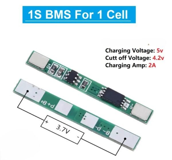 Mini 1S 2A Lithium BMS – Single Cell 3.7V Li-ion / LiPo Battery Protection Board