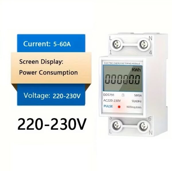 Household LCD Electricity Meter – Single-Phase 220V Mini Digital Watt Hour Meter (Rail Type)