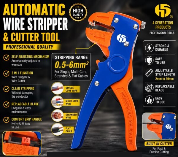 Automatic Wire Stripper Cutter Tool 0.5–6mm Self Adjusting Cable Stripping Plier